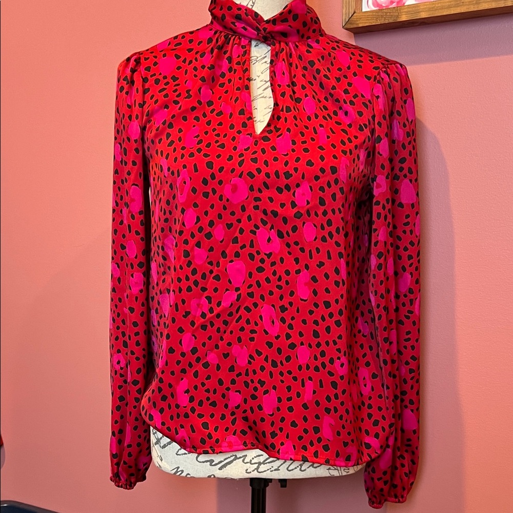 Nine West Red and Pink Patterned Blouse